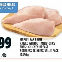 Maple Leaf Prime Raised Without Antibiotics Fresh Chicken Breast Boneless Skinless Value Pack
