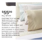 Distinctly Home 400-TC Egyptian Cotton 3-piece Twin Sheet Set - $55.99