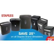 All Staples Brand Shredders - From $29.94 (25% off)