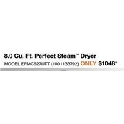 Electrolux 8.0 Cu. Ft. Perfect Steam Dryer   - $1048.00
