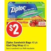 Ziploc Sandwich Bags, Glad Cling Wrap - $2.00