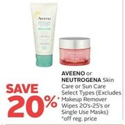 Aveeno Or Neutrogena Skin Care Or Sun Care - 20% off