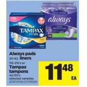Always Pads, Liners Or Tampax Tampons - $11.48