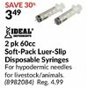 Ideal Instruments 60cc Soft-Pack Luer-Slip Disposable Syringes - $3.49 (30% off)